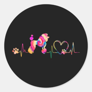 Sticker Rond Drôle Tie Dye Coeur Beat Poodle Chien Chien Chiot 