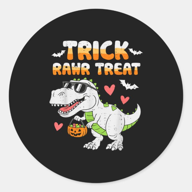 Sticker Rond Drôle Trick Rawr Traiter Dinosaur T Rex Halloween  (Devant)