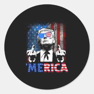 Sticker Rond Drôle Trump 4 Juillet Merica Drapeau Américain Lun