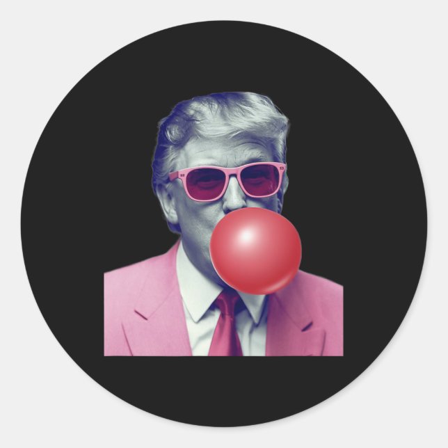 Sticker Rond Drôle Trump Bubble Gum Yum Cadfts (Devant)