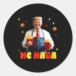 Sticker Rond Drôle Trump Mc Mega Fries Fast Food