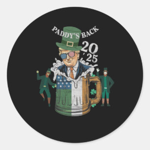 Sticker Rond Drôle Trump Paddy's Back St. Patrick Day Funny Gif