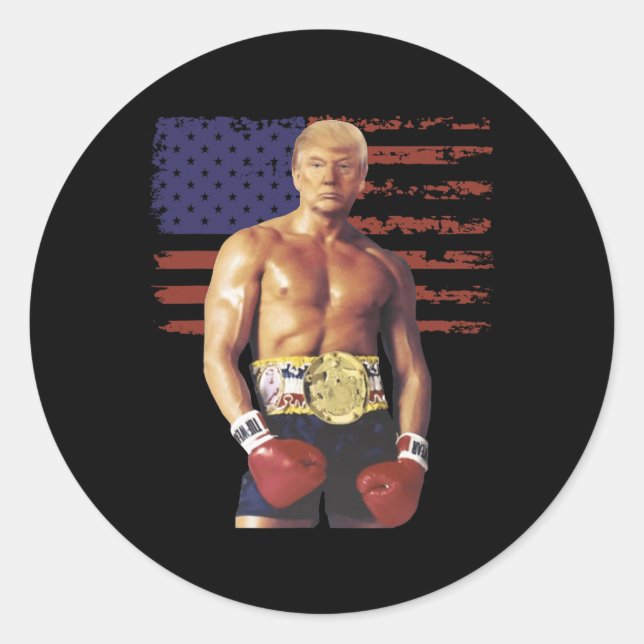 Sticker Rond Drôle Trump Rocky Boxer Meme Boxer Us Flag Patrio (Devant)
