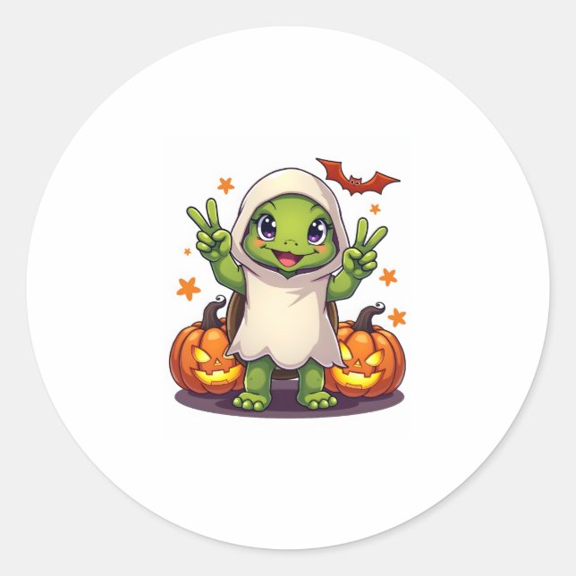 Sticker Rond Drôle Turtle Ghost Citrouille Boo Halloween Kids M (Devant)