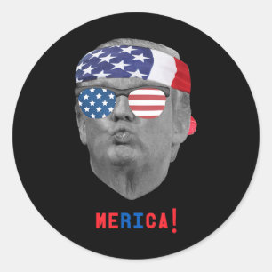 Sticker Rond Drôle Vintage Trump Pucker Face Merica Usa Drapeau