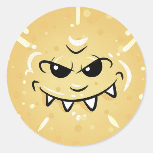 Sticker Rond Drôle visage jaune avec sourire sournois