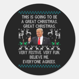 Sticker Rond Drôles de Donald Trump Joyeux Noël Xmas Pyjama Ho