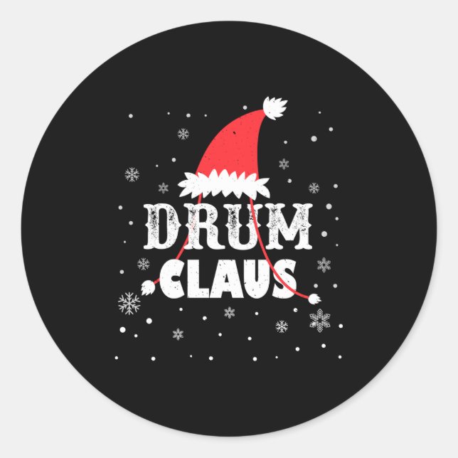 Sticker Rond Drum Claus Santa Christmas Drummer Long Sleeve  (Devant)