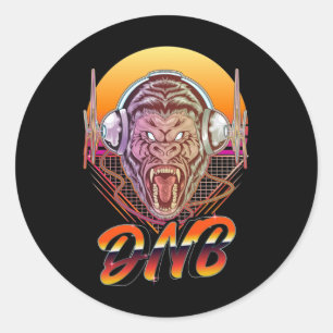 Sticker Rond Drum et Bass Gorilla Musique électronique Vaporwav