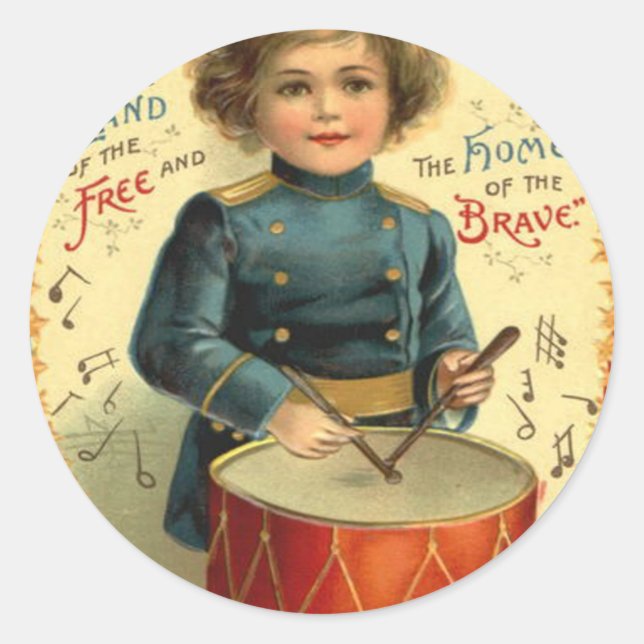 Sticker Rond Drummer Boy Star Rouge Blanc Bleu (Devant)