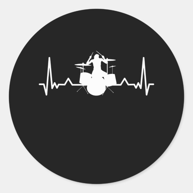 Sticker Rond Drummer Drumming Hearbeat Drôle Drôle Cadeau (Devant)