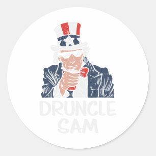 Sticker Rond Druncle Sam Funny Oncle Sam Beer 4 juillet