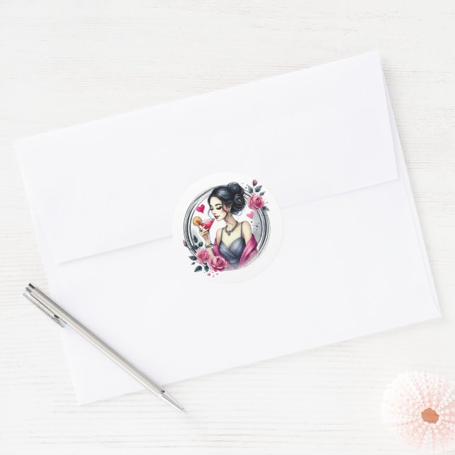 Sticker Rond Drunin in Love Fête des mariées Martini Design (Enveloppe)