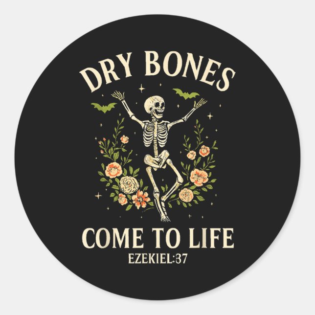 Sticker Rond Dry Bones Come To Life Dancing Floral Skeleton  (Devant)