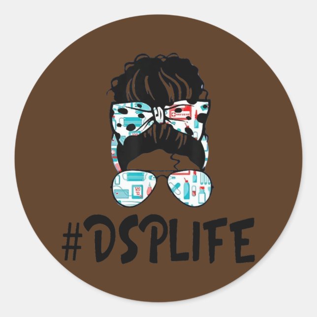 Sticker Rond DSP Life Essential Stethoscope Messy Bun Girl (Devant)