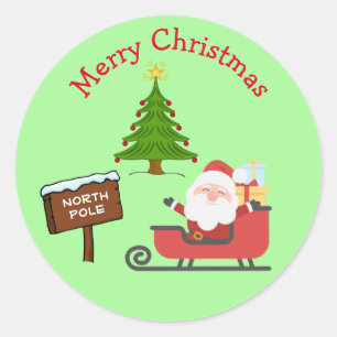 Sticker Rond Du Pôle Nord Père Noël Joyeux sapin de Noël pour e