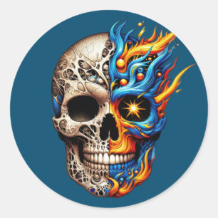 Sticker Rond Dualité Flame Crâne