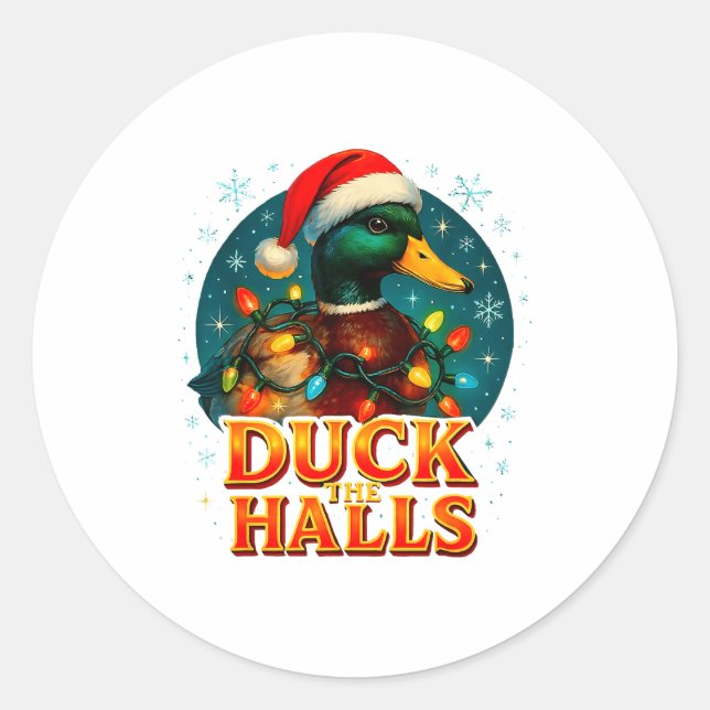 Sticker Rond Duck The Halls Funny Christmas Lights Hunting Seas (Devant)