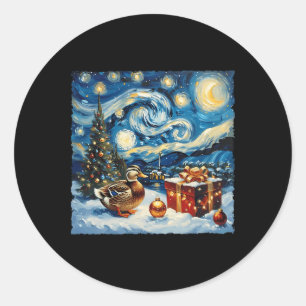 Sticker Rond Duck Van Gogh Style Stress Nuit Noël hiver