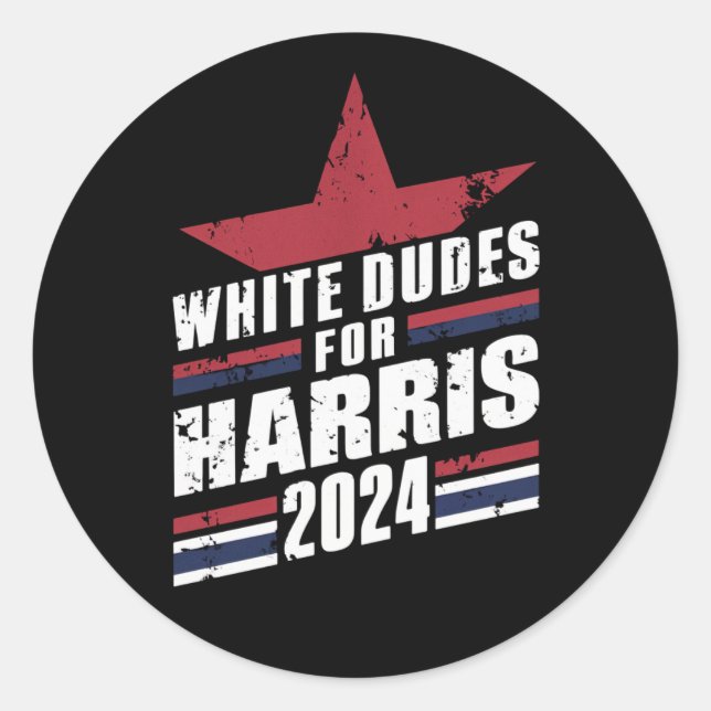 Sticker Rond Dudes Blanches Pour Kamala Harris 2024 (Devant)
