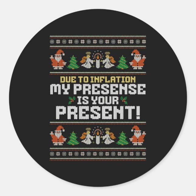 Sticker Rond Due To Inflation Ugly Christmas Sweaters Funny Say (Devant)