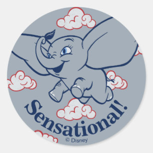 Sticker Rond Dumbo   Cartoon Dumbo Volant Avec Plumes