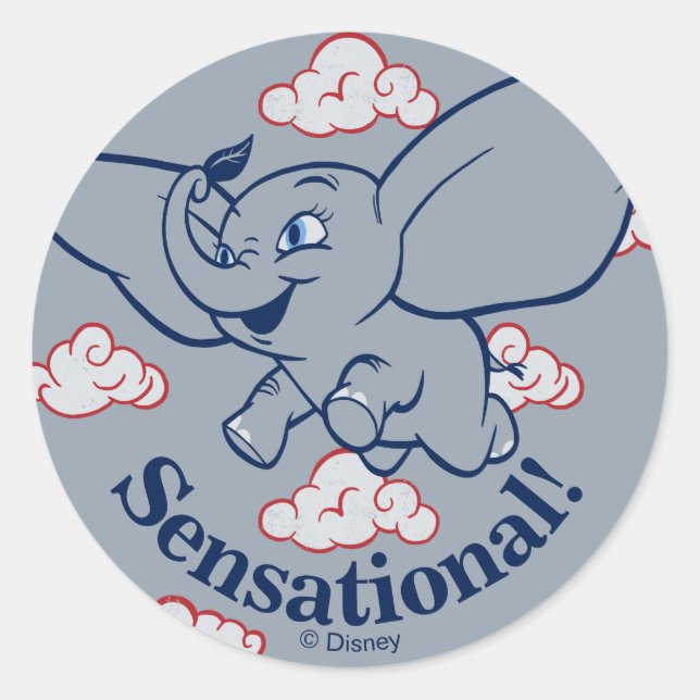 Sticker Rond Dumbo | Cartoon Dumbo Volant Avec Plumes (Devant)