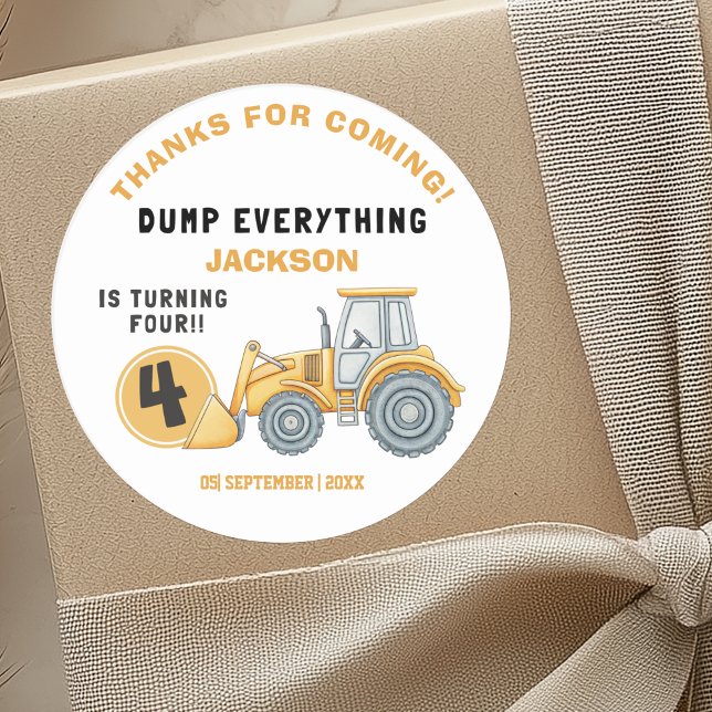 Sticker Rond "DUMP EVERYTHING! Construction Birthday 4 (Créateur téléchargé)