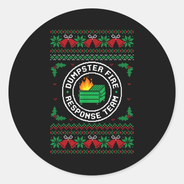 Sticker Rond Dumpster Fire Resnse Team Ugly Christmas Sweater X (Devant)