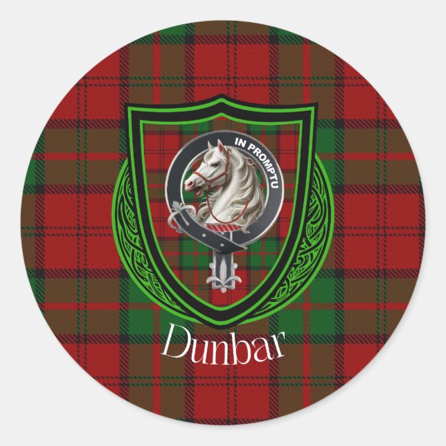 Sticker Rond Dunbar Scottish Clan Tartan & Crest (Devant)