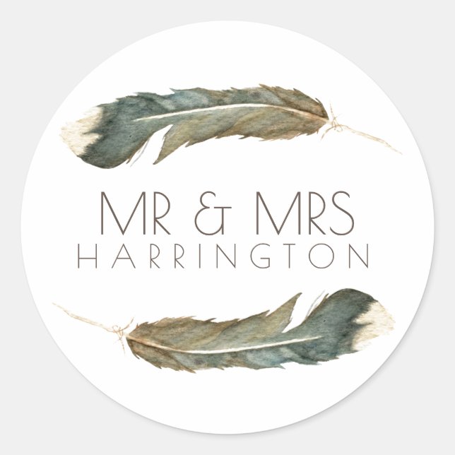Sticker Rond Duo aquarelle en plumes | M. & Mme (Devant)