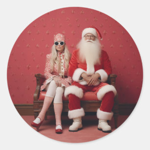 Sticker Rond Duo de Noël fantasque : Père Noël et Mme Claus