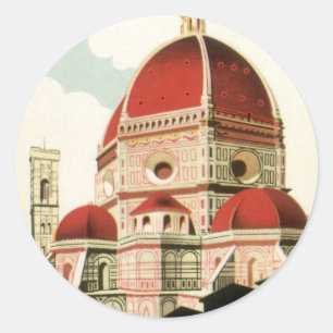 Sticker Rond Duomo à Florence Florence Italie Art Vintage voyag
