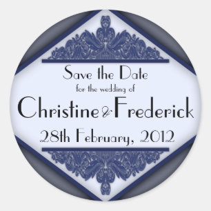 Sticker Rond Dusky Blue Vintage, rond enregistrer la date autoc
