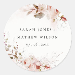 Sticker Rond Dusky Fall Marsala Blush Floral Wreath Mariage