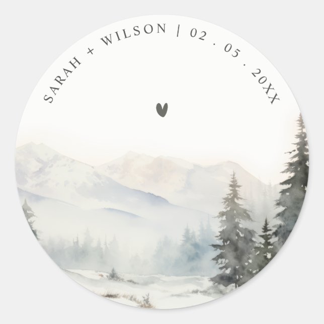 Sticker Rond Dusky Winter Snow Mountain Mariage paysage (Devant)