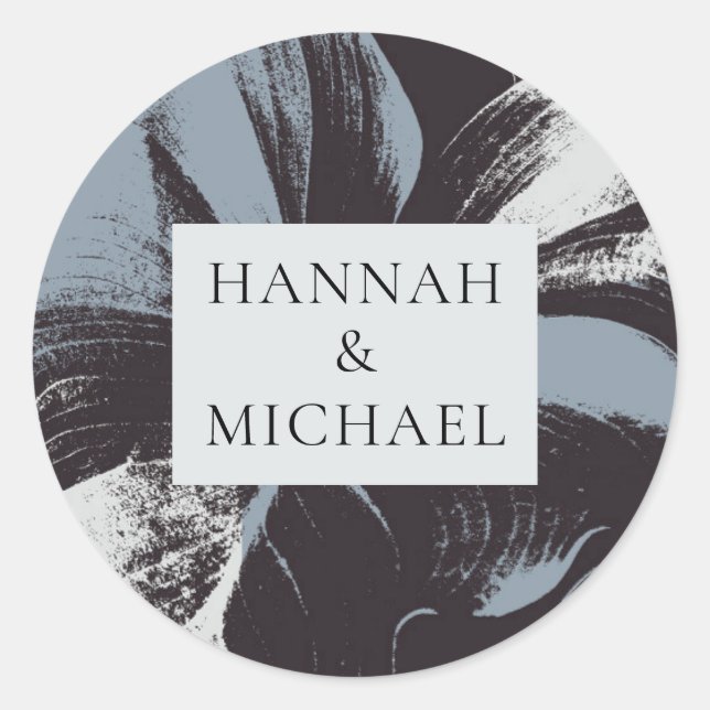 Sticker Rond Dusty Blue Abstrait Floral Mariage (Devant)