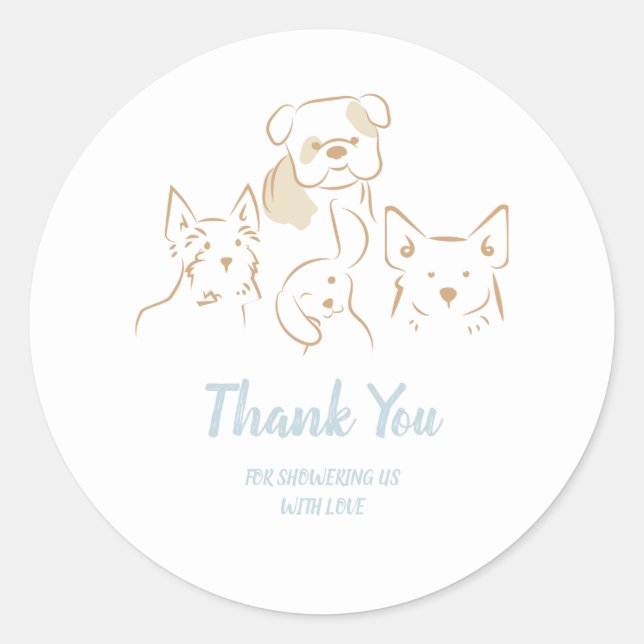 Sticker Rond Dusty Blue Baby Boy mignon Baby shower de chiot (Devant)