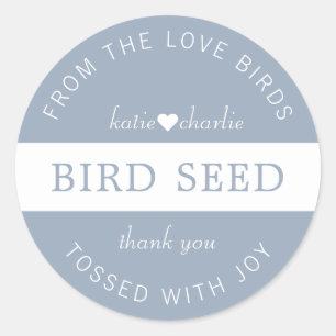 Sticker Rond Dusty Blue Bird Seed Toss Wedding Faveurs