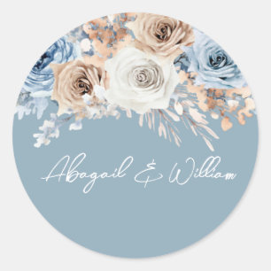 Sticker Rond Dusty Blue Bohemian Mariage Fiançailles