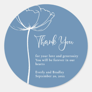 Sticker Rond Dusty Blue Bold Élégant Mariage floral Merci