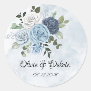 Sticker Rond Dusty Blue Chic Aquarelle Rustic Florals Mariage