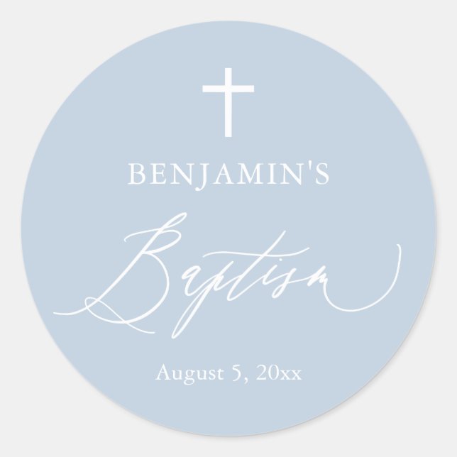 Sticker rond Dusty Blue Croix Blanc Boy Baptism (Devant)