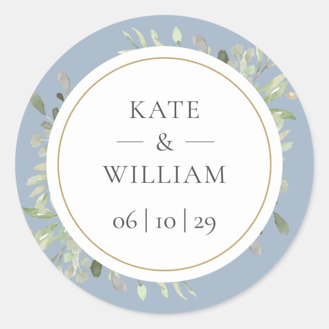 Sticker Rond Dusty Blue Eucalyptus Mariage de verdure (Devant)