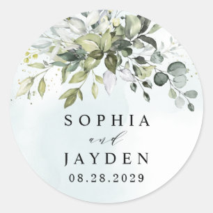 Sticker Rond Dusty Blue Eucalyptus Vert Mariage Succulent