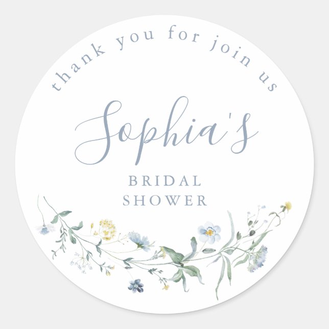 Sticker Rond Dusty Blue Fleur Sauvage Rustique Bohème Shower de (Devant)