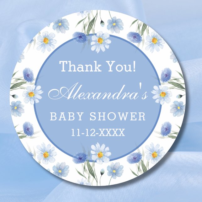 Sticker Rond Dusty Blue Floral Boho Baby shower Merci (Créateur téléchargé)