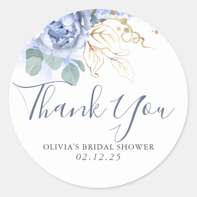 Sticker Rond Dusty Blue Floral Gold Merci de verdure (Devant)