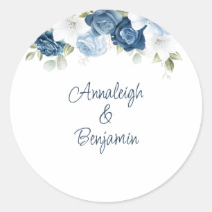 Sticker Rond Dusty Blue Floral Greenery Mariage sur mesure