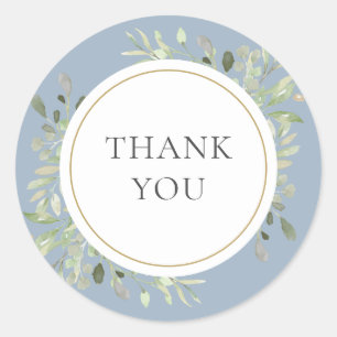 Sticker Rond Dusty Blue Greenery Mariage Merci